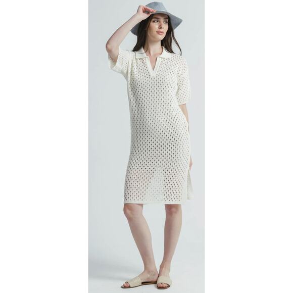 PrettyLittleThing White Eyelet Knit Polo Dress size XL - Picture 1 of 10